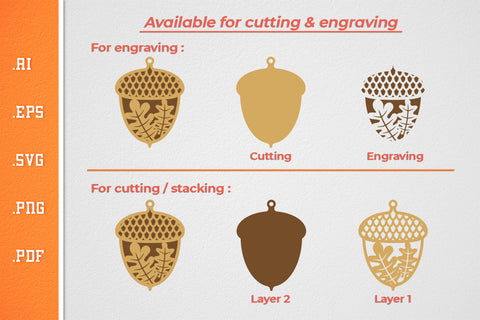 Oak Nut and Leaf Earrings - SVG Laser Cut Files SVG Slim Studio 