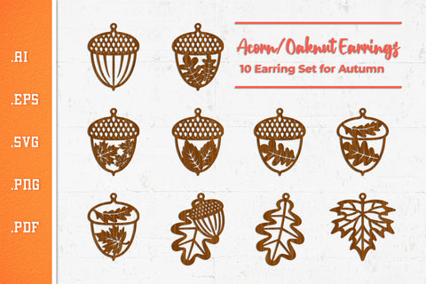 Oak Nut and Leaf Earrings - SVG Laser Cut Files SVG Slim Studio 