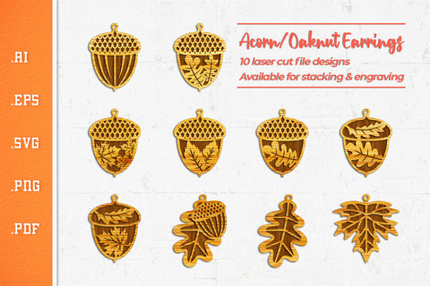 Oak Nut and Leaf Earrings - SVG Laser Cut Files SVG Slim Studio 