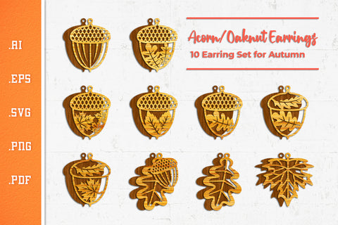 Oak Nut and Leaf Earrings - SVG Laser Cut Files SVG Slim Studio 