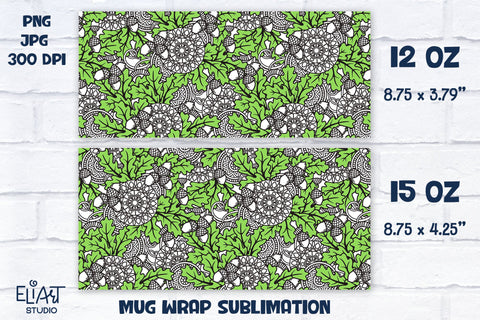 Oak Tree Mug Sublimation PNG, Fall Mug Wrap PNG. Sublimation Elinorka 