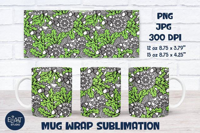 Oak Tree Mug Sublimation PNG, Fall Mug Wrap PNG. Sublimation Elinorka 