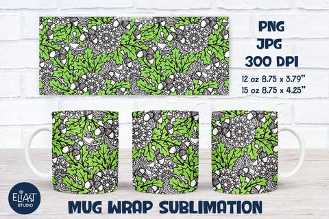 Oak Tree Mug Sublimation PNG, Fall Mug Wrap PNG. Sublimation Elinorka 