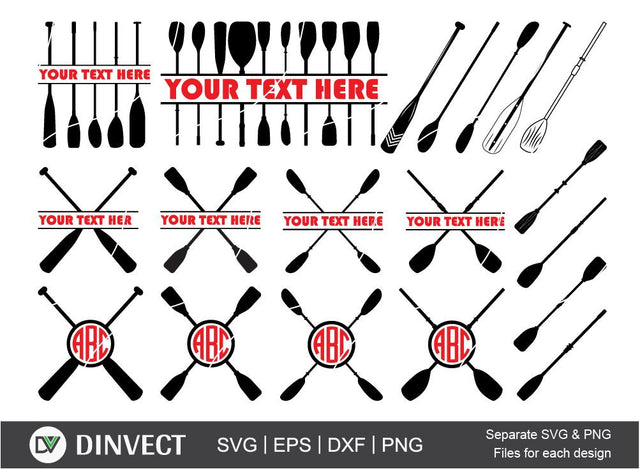 Oars Monogram, Oars bundle, Straight Oars Monogram, Boat Oars SVG, Canoe Oars, Kayak Oars, Oars Clipart, Oars Silhouette, Oars Vector, Files for Cricut SVG Dinvect 