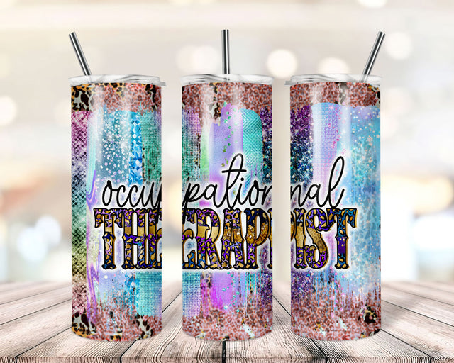 Occupational Therapist 20 oz Skinny Tumbler Sublimation Leopard Boho Wrap Design For Straight Tumbler, PNG File, Digital, Rustic Collage Sublimation TrendingDesign 