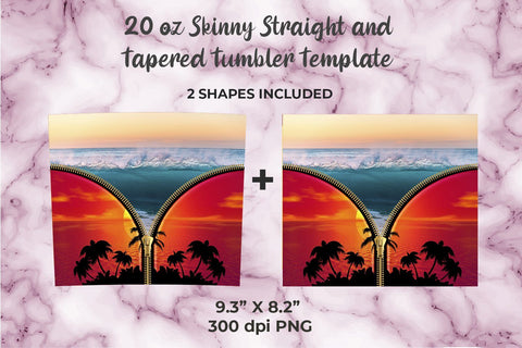 Ocean and Sunset 20oz Skinny Tumbler Wrap Template Sublimation Sublimation Sublimatiz Designs 