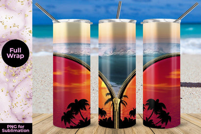 Ocean and Sunset 20oz Skinny Tumbler Wrap Template Sublimation Sublimation Sublimatiz Designs 