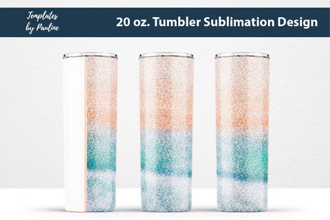 Ocean Beach Glitter Seamless 20 oz Skinny Tumbler Sublimation Wrap PNG Sublimation Templates by Pauline 