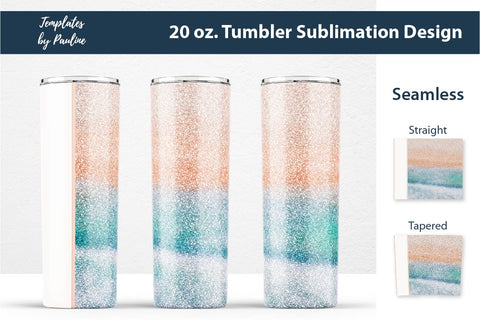 Ocean Beach Glitter Seamless 20 oz Skinny Tumbler Sublimation Wrap PNG Sublimation Templates by Pauline 