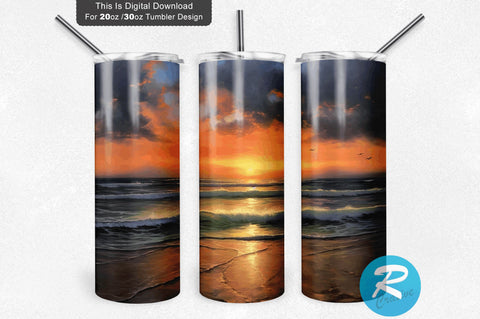 Ocean Beach Sunrise 20 Oz / 30 Oz Tumbler PNG Sublimation Regulrcrative 