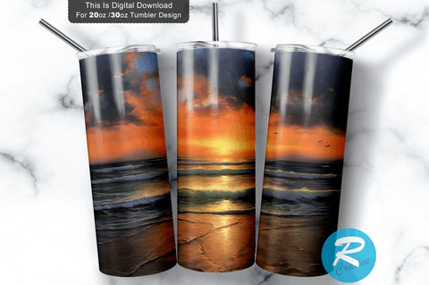 Ocean Beach Sunrise 20 Oz / 30 Oz Tumbler PNG Sublimation Regulrcrative 