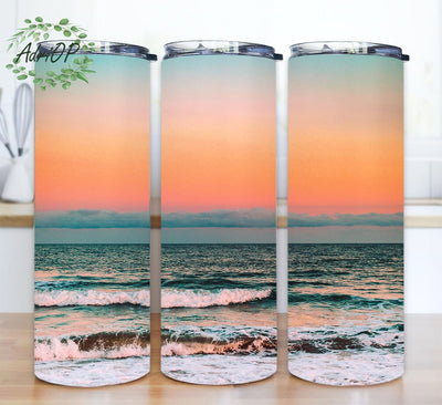 Ocean Beach Sunset 20oz Skinny Tumbler Png, Sunset Beach Scene Tumbler, Beach Life Insulated Tumbler, Beach Vacation, Tropical Vacation Tumbler Sublimation AdriOP 