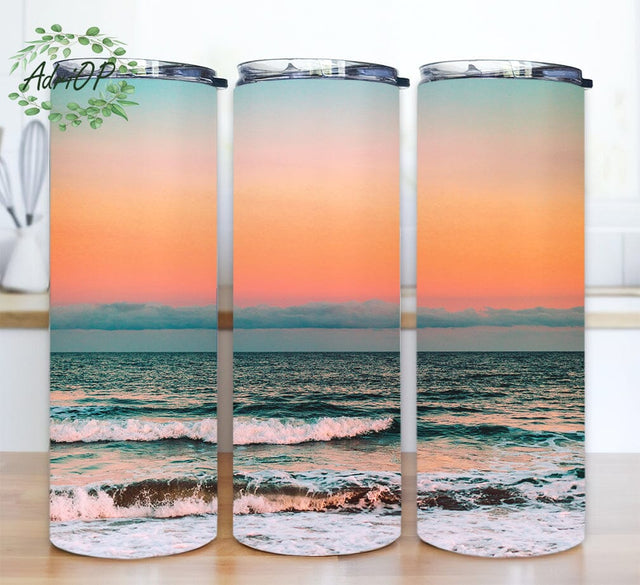 Ocean Beach Sunset 20oz Skinny Tumbler Png, Sunset Beach Scene Tumbler, Beach Life Insulated Tumbler, Beach Vacation, Tropical Vacation Tumbler Sublimation AdriOP 