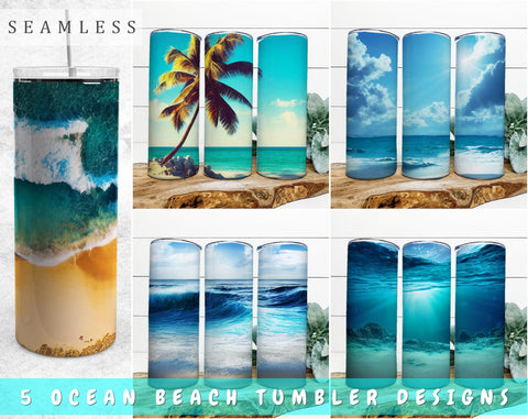 Ocean Beach Tumbler Sublimation Designs Bundle, 20 Oz Skinny Tumbler Beach Designs, Seamless Tumbler PNG, 5 Designs Sublimation HappyDesignStudio 