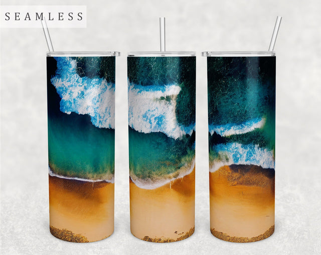 Ocean Beach Tumbler Wrap, 20 Oz Skinny Tumbler Sublimation Design, Seamless Beach Tumbler PNG Sublimation HappyDesignStudio 