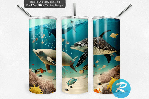 Ocean Creatures Beach 20 oz / 30 oz Tumbler PNG Sublimation Regulrcrative 