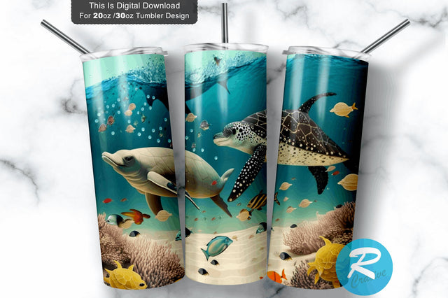 Ocean Creatures Beach 20 oz / 30 oz Tumbler PNG Sublimation Regulrcrative 