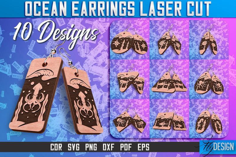Ocean Earrings Laser Cut SVG Design | Ocean SVG | Summer SVG SVG Fly Design 