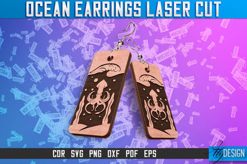 Ocean Earrings Laser Cut SVG Design | Ocean SVG | Summer SVG SVG Fly Design 
