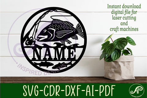 Ocean fishing personalized name sign svg laser cut template - So Fontsy
