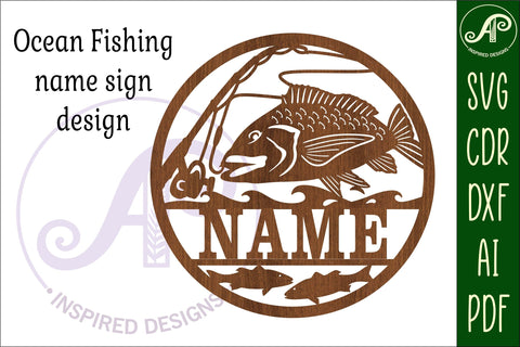 Ocean fishing personalized name sign svg laser cut template SVG APInspireddesigns 
