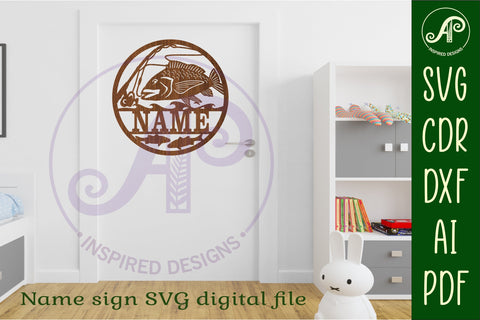 Ocean fishing personalized name sign svg laser cut template SVG APInspireddesigns 