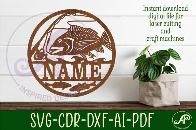 Ocean fishing personalized name sign svg laser cut template SVG APInspireddesigns 