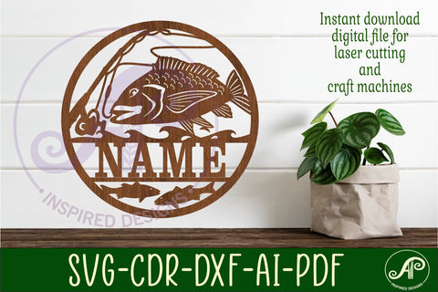 Ocean fishing personalized name sign svg laser cut template SVG APInspireddesigns 