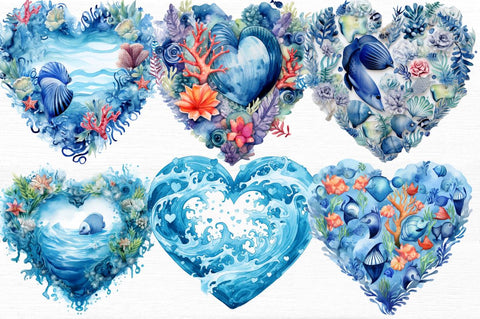 Ocean Heart Watercolor Sublimation Clipart Sublimation Regulrcrative 