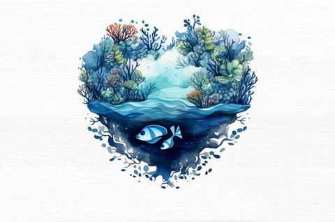 Ocean Heart Watercolor Sublimation Clipart Sublimation Regulrcrative 