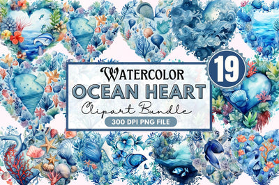 Ocean Heart Watercolor Sublimation Clipart Sublimation Regulrcrative 