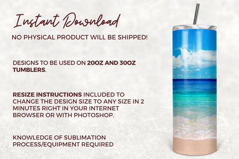 Ocean Palm Trees 20oz Skinny Tapered & Straight Seamless Tumbler Sublimation, Waterslide Design Full Tumbler Wrap PNG Digitals Download Sublimation TumblersByPhill 