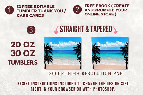 Ocean Palm Trees 20oz Skinny Tapered & Straight Seamless Tumbler Sublimation, Waterslide Design Full Tumbler Wrap PNG Digitals Download Sublimation TumblersByPhill 