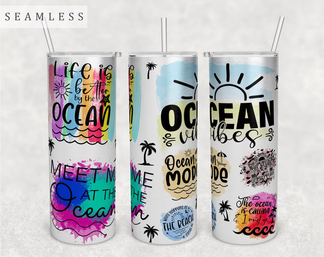 Ocean Quotes Tumbler Wrap, 20 Oz Skinny Tumbler Sublimation Design, Seamless Ocean Sayings Tumbler PNG Sublimation HappyDesignStudio 
