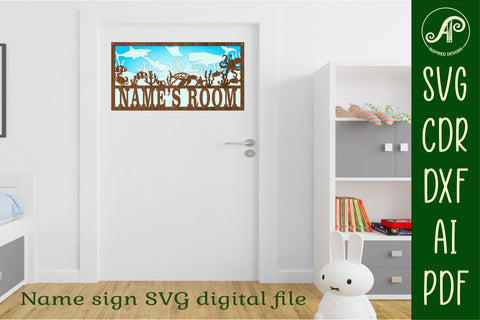 Ocean scene name sign SVG 3 layer laser cut template SVG APInspireddesigns 