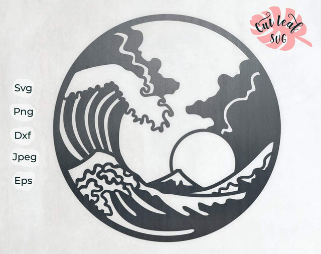 Ocean scenery svg, waves svg, dxf files for plasma, cnc files for wood, japanese svg, mountain svg, adventure svg, wave svg, sunset svg SVG CutLeafSvg 