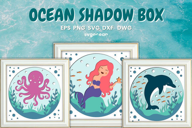 Ocean Shadow Box Bundle | 3D Layered SVG | Lightbox SVG SvgOcean 