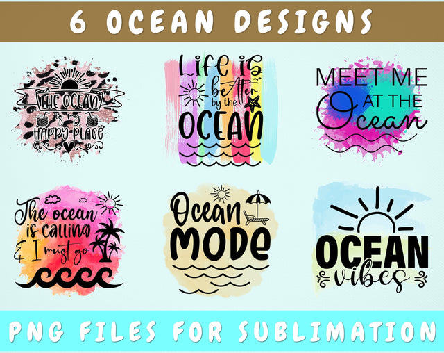 Ocean Sublimation Designs Bundle, 6 Ocean Quotes PNG Files, Life Is Better By The Ocean PNG, Meet Me At The Ocean PNG, Ocean Vibes PNG Sublimation HappyDesignStudio 