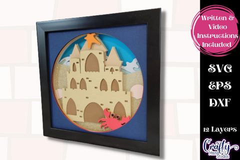 Ocean Svg Shadow Box, 3D Layered Sand Castle Beach Svg File SVG Crafty Mama Studios 