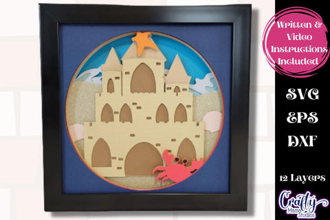 Ocean Svg Shadow Box, 3D Layered Sand Castle Beach Svg File SVG Crafty Mama Studios 