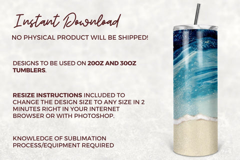 Ocean Tumbler Designs Png, Beach 20oz Skinny Tapered & Straight Seamless Tumbler Sublimation, Waterslide Design PNG Sublimation TumblersByPhill 