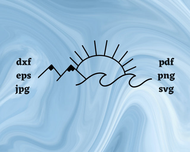 Ocean Waves, Mountains and Sun SVG Cut File SVG Northern Light SVG 