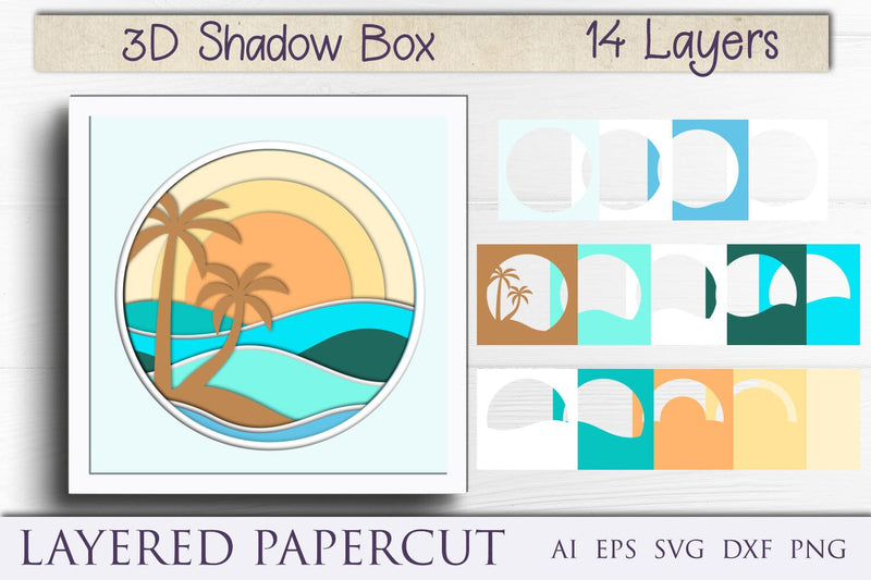 Ocean waves shadow box, 3d layered sea waves, Summer papercut file - So ...