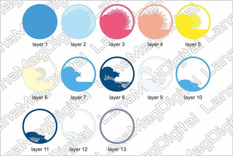 Ocean waves svg Sunrise layered mandala svg Shadow box svg 3D Paper LanaMagDigital 