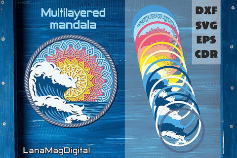 Ocean waves svg Sunrise layered mandala svg Shadow box svg 3D Paper LanaMagDigital 