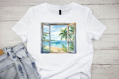 Ocean Window Watercolor clipart Sublimation Regulrcrative 