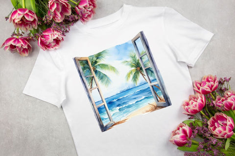 Ocean Window Watercolor clipart Sublimation Regulrcrative 