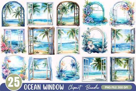 Ocean Window Watercolor clipart Sublimation Regulrcrative 