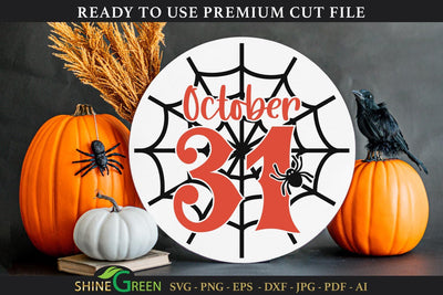 October 31 | Halloween Round Sign SVG Cut File SVG Shine Green Art 