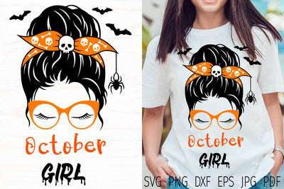 October girl svg, mom life messy bun svg, October birthday SVG Digital Rainbow Shop 